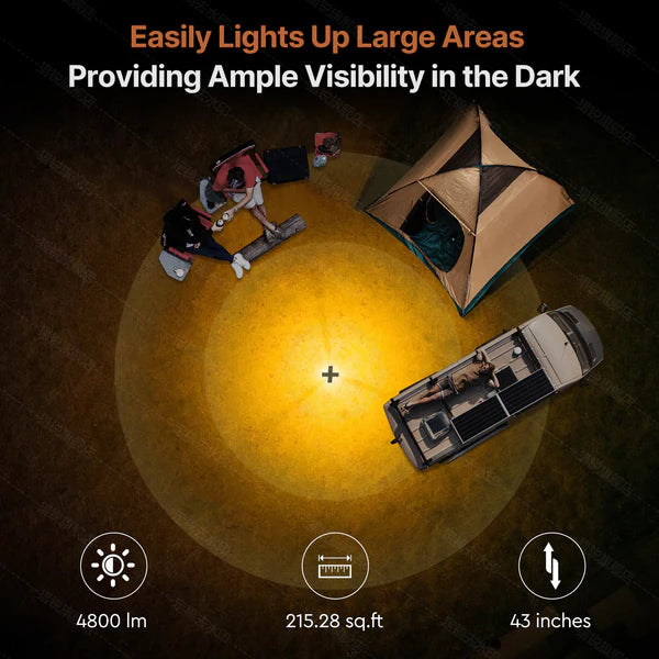 Camping Lantern - Rechargeable, Waterproof, Bright LED, 4800 LM